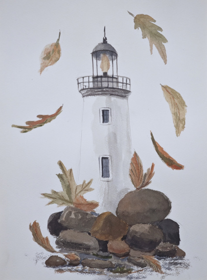 Faro en las hojas de otoño