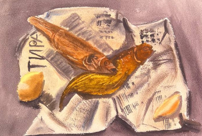 Bodegón de pescado en el periódico