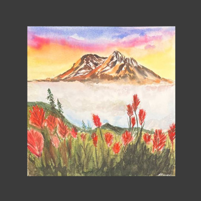 Campos de amapolas y montañas